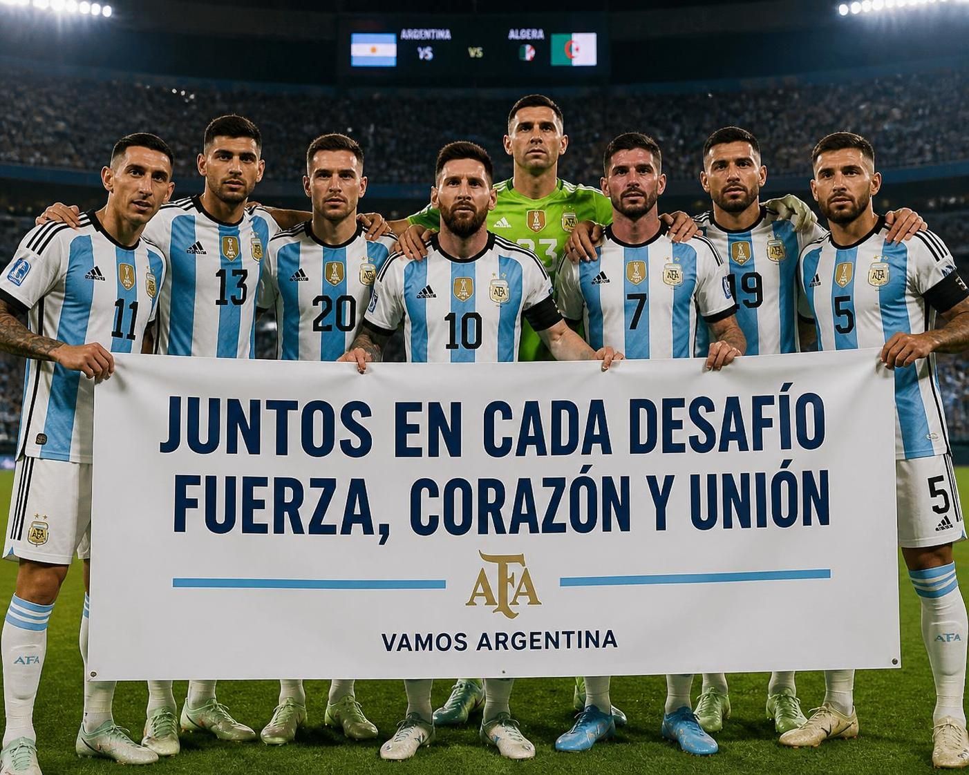a touching scene of unity as argentine players come together in a heartfelt moment before their intense match against algeria.