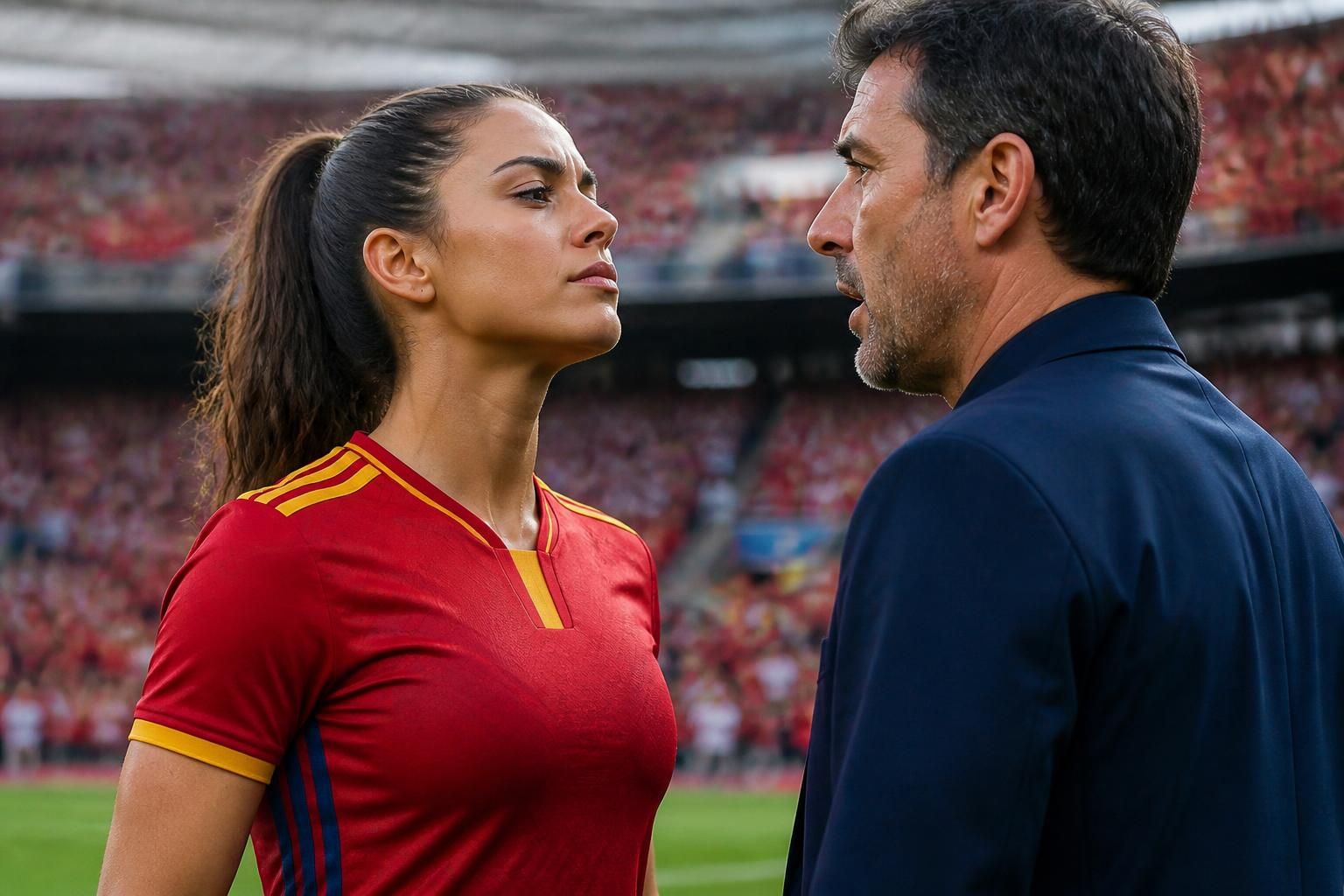 raya delivers a bold message to the spanish coach, promising to make his life challenging with her fierce determination and skills on the field.