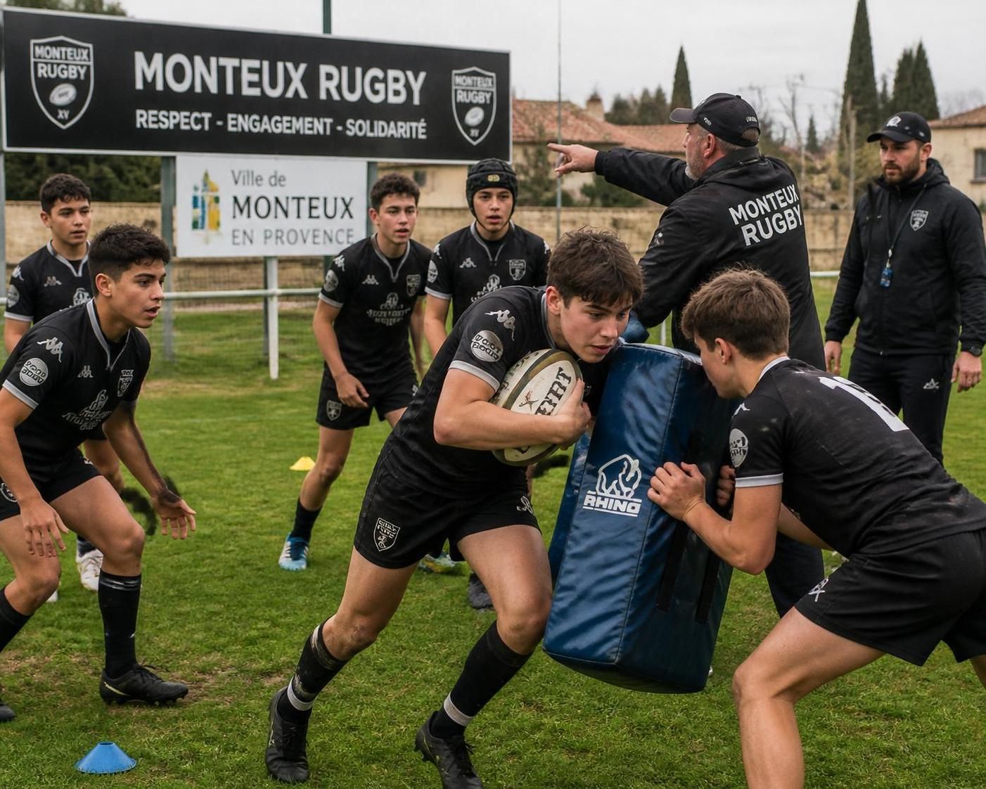 discover the fully assembled junior coaching team of monteux rugby xv at étoile sportive montilienne, dedicated to nurturing young rugby talent with expert guidance and teamwork.
