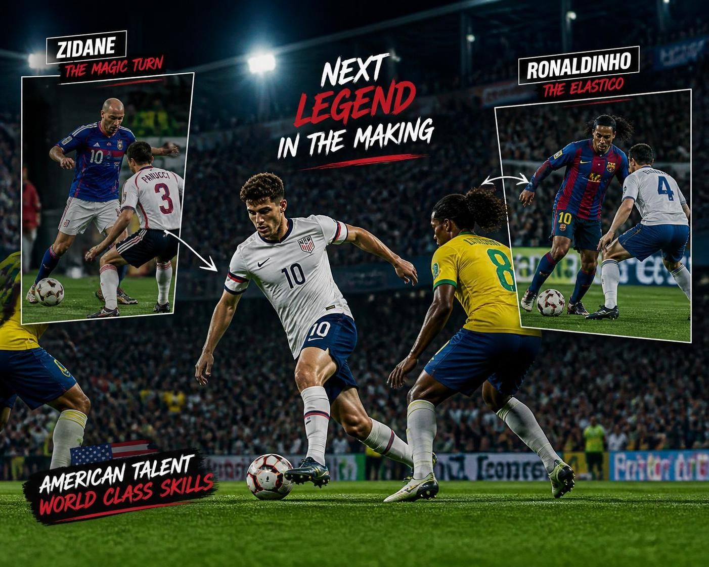 watch as an american star astonishingly recreates the legendary football moves of zidane and ronaldinho, showcasing incredible skill and flair on the field.